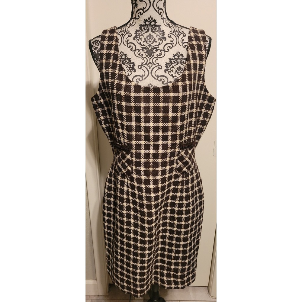 Deadstock Y2K Vintage Ann Taylor Wool Tweed Plaid Dress Sz 14 Tags Made In USA